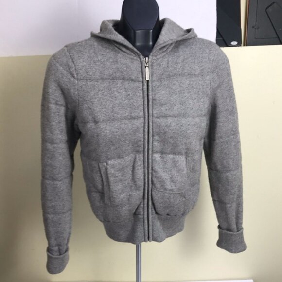 VINCE Quilted Cashmere Wool Hoodie Knit Jacket Puffy Cotton Sweater Zipper Cozy - Picture 9 of 16